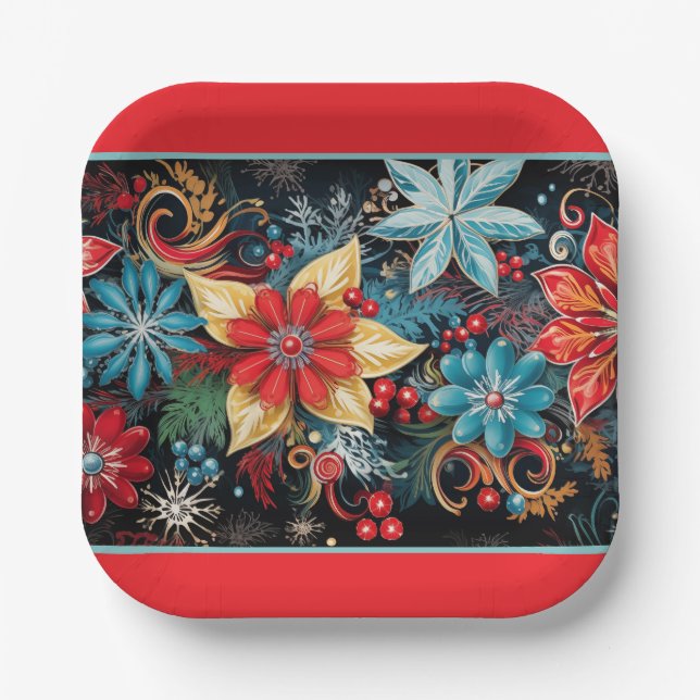 Christmas Poinsettia  Paper Plates (Front)