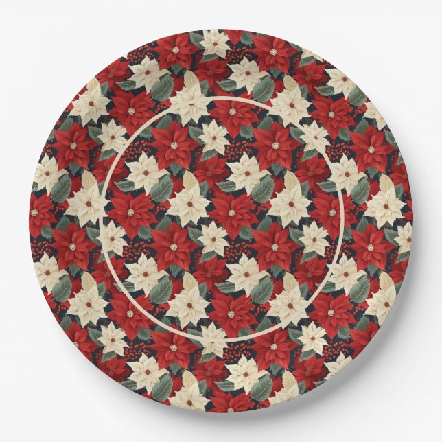 Christmas Poinsettia Paper Plates (Front)
