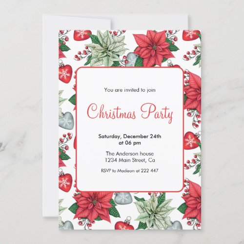 Christmas Poinsettia Patter Invitation