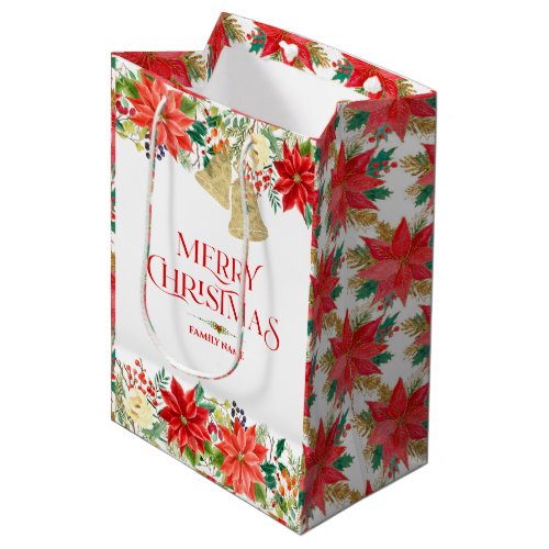 Christmas poinsettia pattern and  typography  medium gift bag