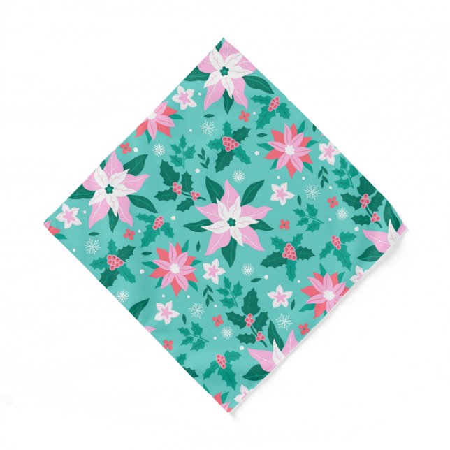 Christmas poinsettia pattern drawstring bag bandana (Front)
