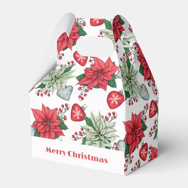 Christmas Poinsettia Pattern Favor Boxes (Front Side)