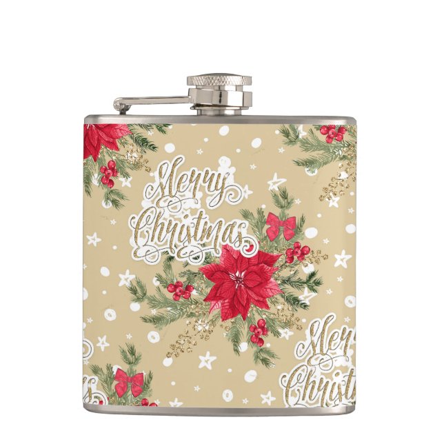 Christmas Poinsettia Pattern Flask (Front)