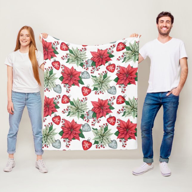 Christmas Poinsettia Pattern Fleece Blanket (In Situ)