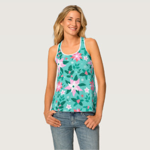 Christmas poinsettia pattern leggings tank top