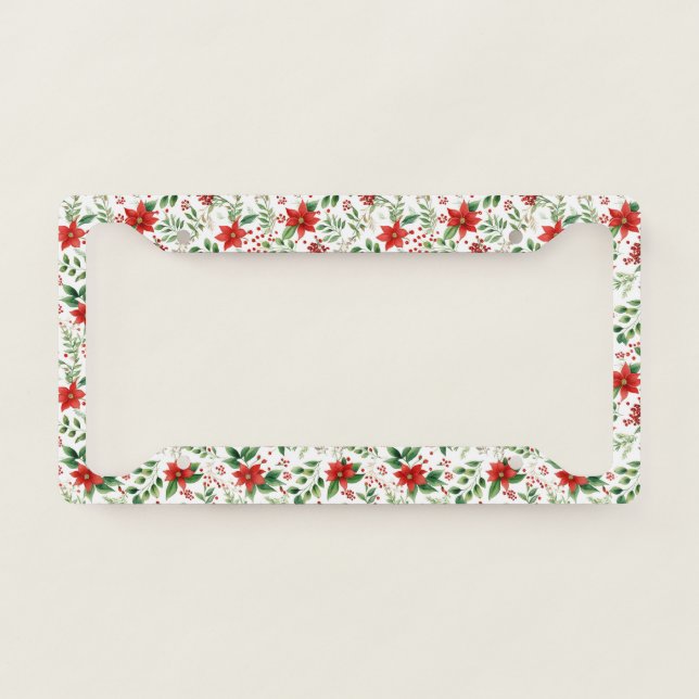Christmas Poinsettia Pattern License Plate Frame (Front)