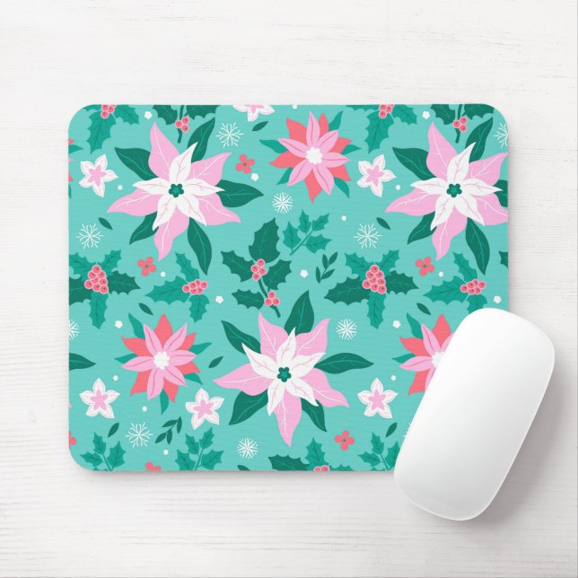 Christmas poinsettia pattern luggage mouse pad (With Mouse)