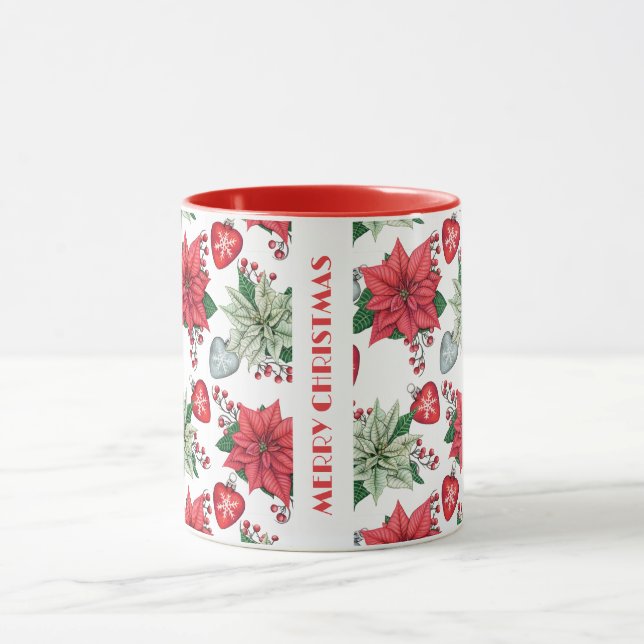 Christmas Poinsettia Pattern Mug (Center)