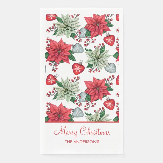 Christmas Poinsettia Pattern Paper Guest Towels (Front)