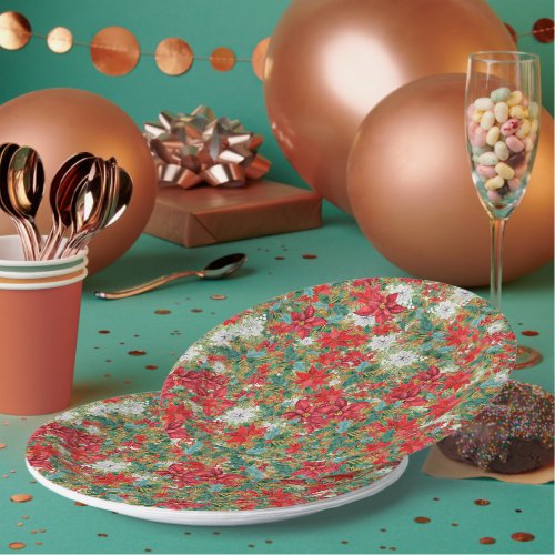 Christmas Poinsettia Pattern Paper Plates