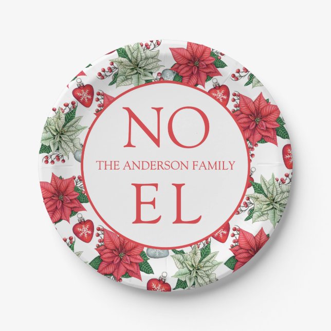Christmas Poinsettia Pattern Paper Plates (Front)