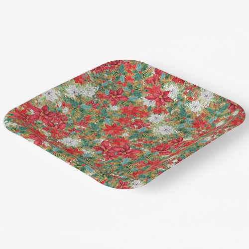 Christmas Poinsettia Pattern Paper Plates