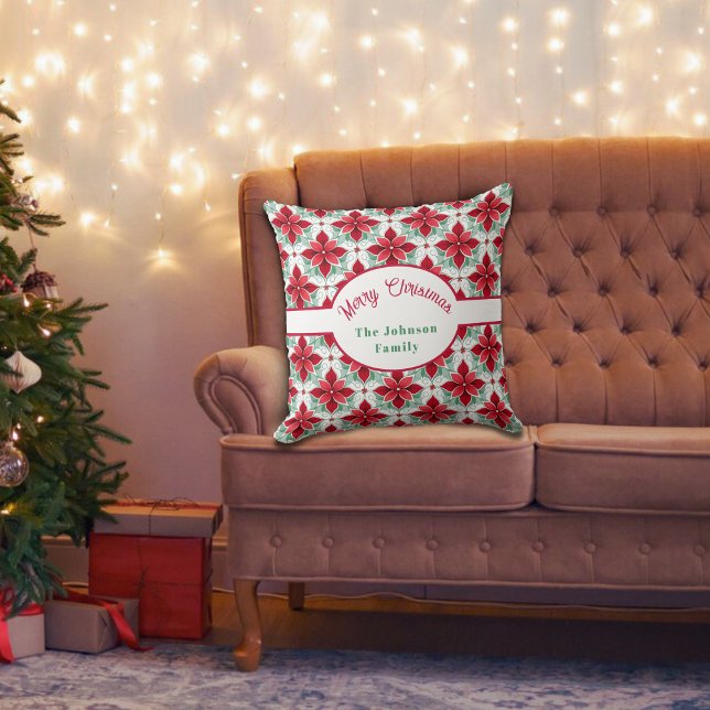 Christmas poinsettia pattern personalized throw pillow (Creator Uploaded)