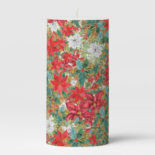 Christmas Poinsettia Pattern Pillar Candle