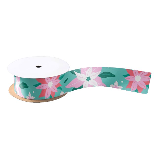 Christmas poinsettia pattern satin ribbon (Spool)