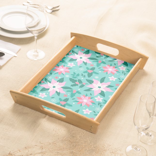 Christmas poinsettia pattern serving tray (Front)