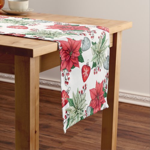 Christmas Poinsettia Pattern Short Table Runner