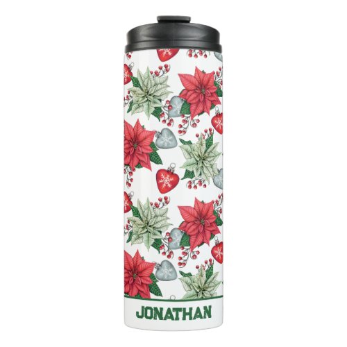 Christmas Poinsettia Pattern Thermal Tumbler