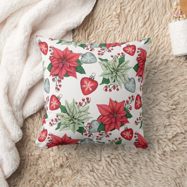 Christmas Poinsettia Pattern Throw Pillow (Blanket)