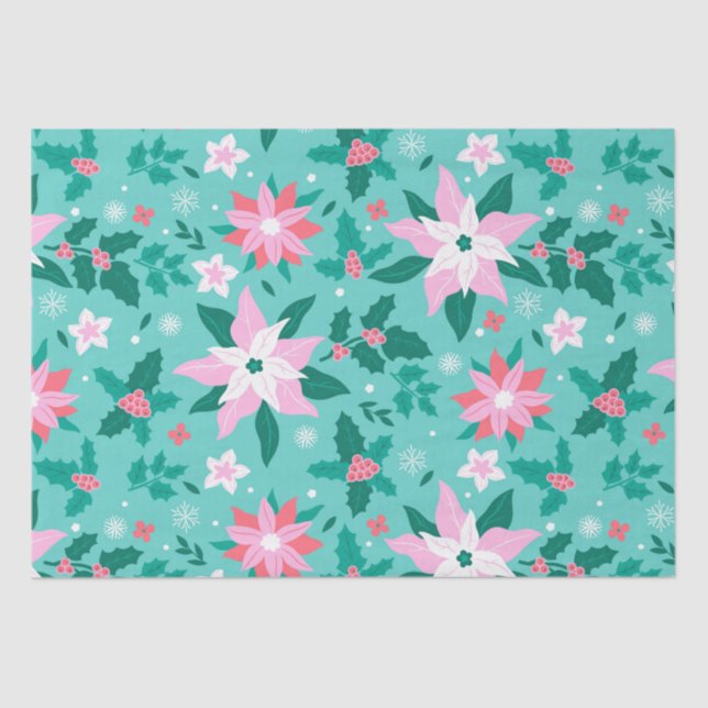 Christmas poinsettia pattern tissue paper (Front)