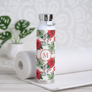 Christmas Poinsettia Pattern Water Bottle