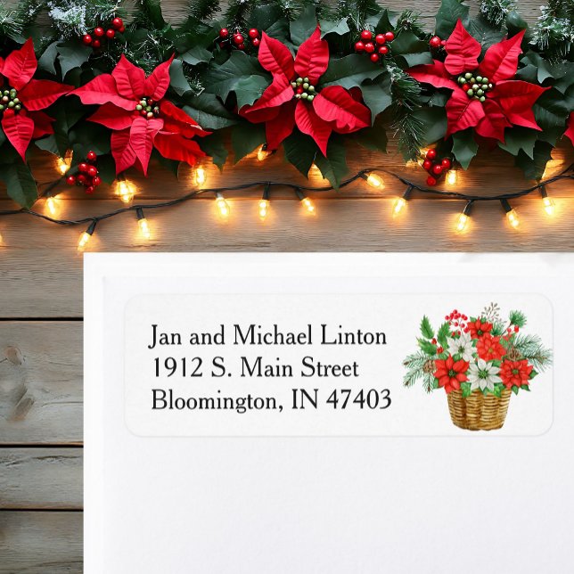 Christmas Poinsettia Personalize Return Address Label (Creator Uploaded)