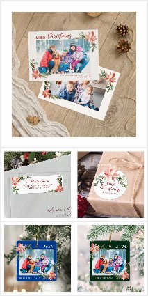 Christmas Poinsettia Photo Cards and Gifts