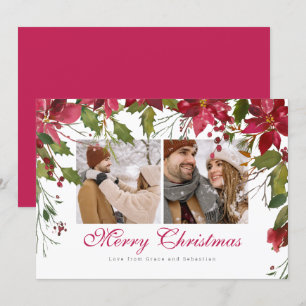 Christmas Poinsettia Photo Personalized Holiday Card