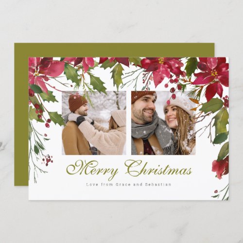 Christmas Poinsettia Photo Personalized Holiday Card