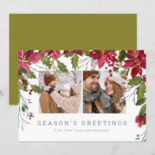Christmas Poinsettia Photo Personalized Holiday Card