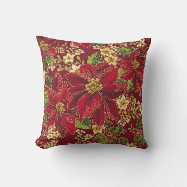 Christmas Poinsettia Pillow! Throw Pillow (Front)