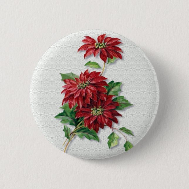 Christmas Poinsettia Pinback Button (Front)