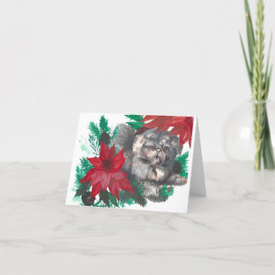 Christmas Poinsettia Puppy Designed Folded Card
