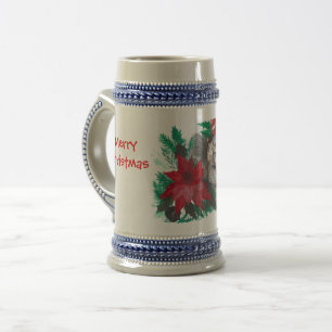 Christmas Poinsettia Puppy Designed Mug Stein