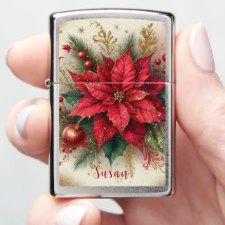 Christmas Poinsettia Red and Gold Glitter 