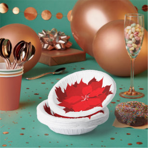 Christmas poinsettia red and white plate paper bowls