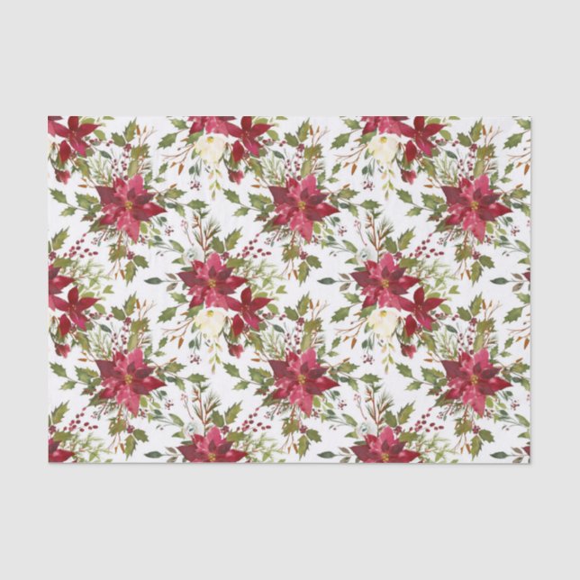 Christmas Poinsettia Red Elegant Holiday Floral Tissue Paper (Front)