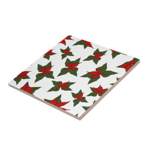 Christmas poinsettia red floral pattern ceramic tile