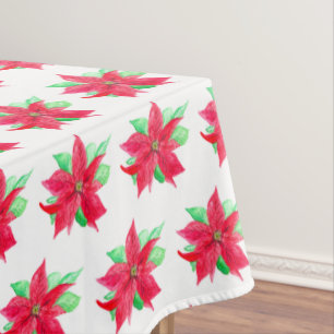 Christmas Poinsettia Red Floral Watercolor Tablecloth
