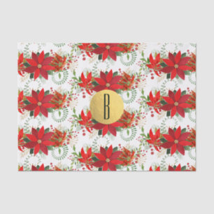 Christmas Poinsettia Red Gold Holiday Floral Tissue Paper