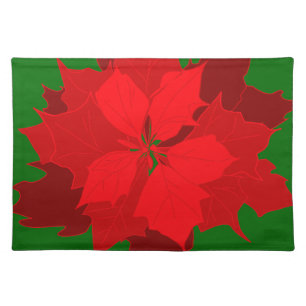 Christmas poinsettia red green canvas placemat