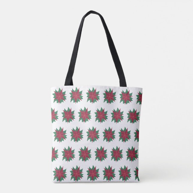 Christmas Poinsettia Red Green Flowers Tote Bags (Back)