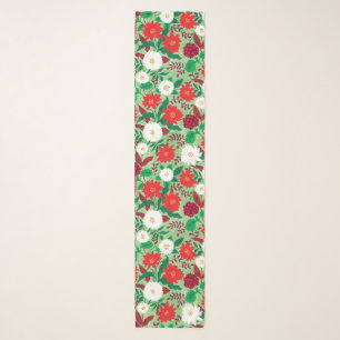 Christmas Poinsettia Red White Floral Scarf