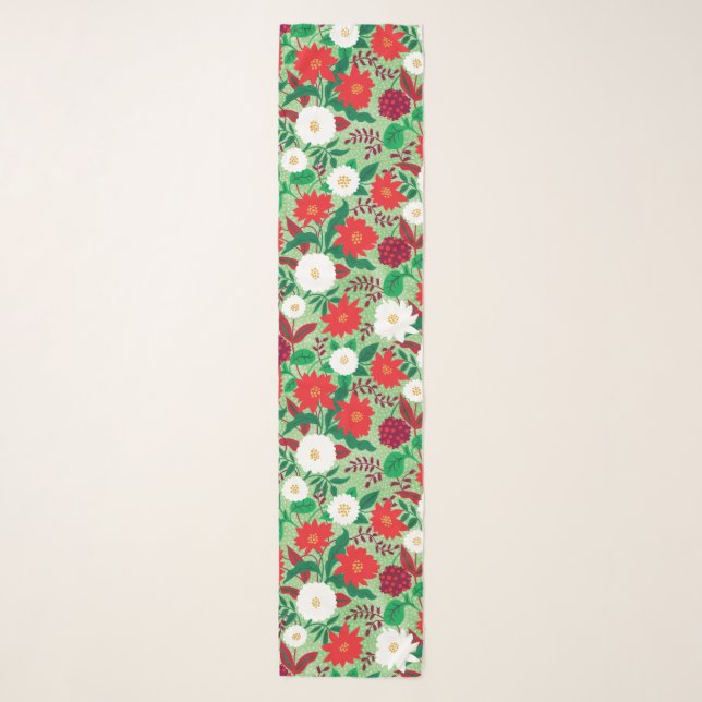Christmas Poinsettia Red White Floral Scarf (Front)