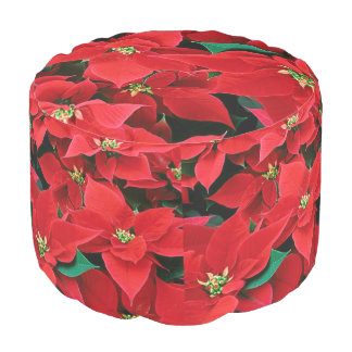 Christmas Poinsettia Round Pouf
