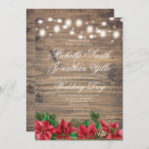Christmas Poinsettia Rustic Winter Wedding Invitation