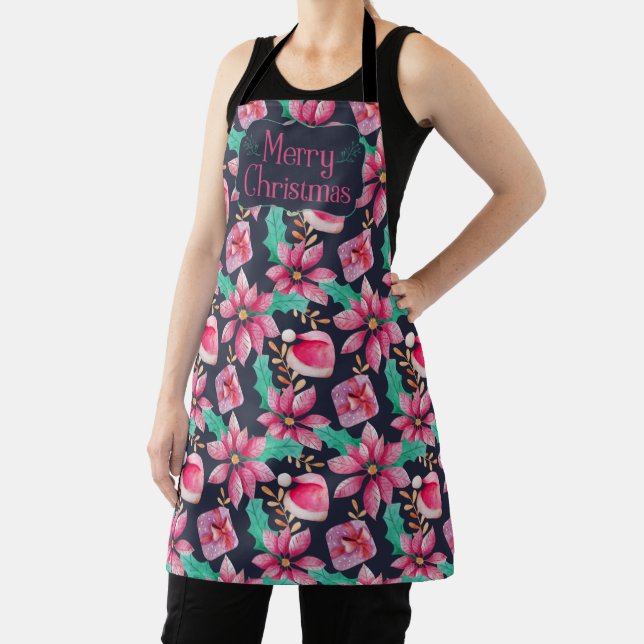 Christmas Poinsettia Santa Hat Apron (Insitu)