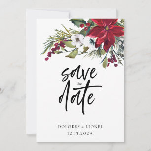 Christmas Poinsettia Script Wedding Save the date