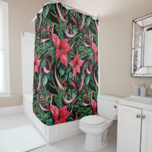 Christmas Poinsettia Shower Curtain