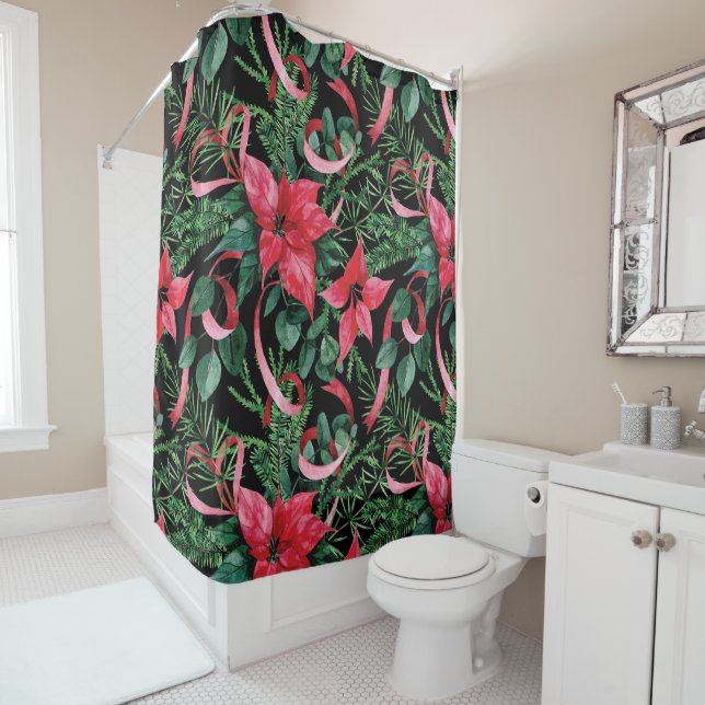 Christmas Poinsettia Shower Curtain (In Situ)